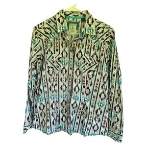 Rough Stock Panhandle Slim Pearl Snap Shirt Cuff Western Rodeo Large